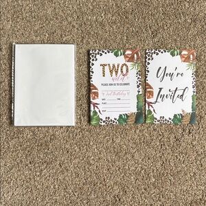 Two Wild Animal/Cheetah Themed Birthday Invitation Cards - 13 Total